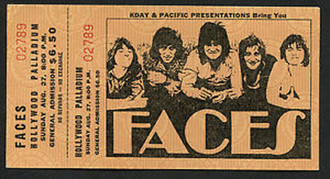 Faces Hollywood Palladium August 27 1972 Concert Ticket
