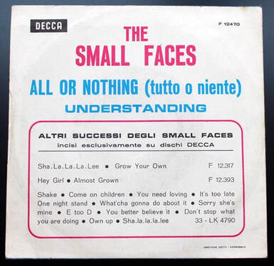 Small Faces - All Or Nothing Single 1966 -Italy back