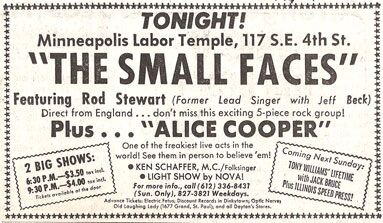 Faces - billed as Small Faces April 19, 1970 with Alice Cooper Labor Temple, Minneapolis, MN -handbill 1 poster