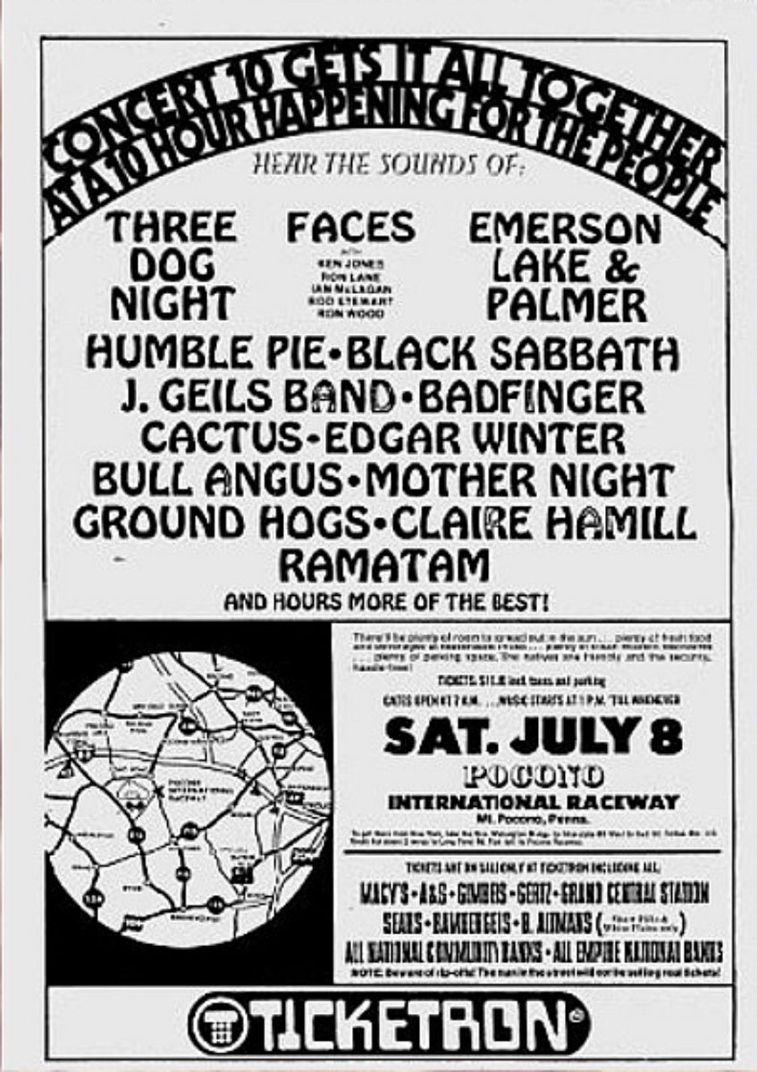 Faces - July 8 and 9, 1972 Concert 10 Mount Pocono International Raceway, Long Pond, PA USA -playbill 1