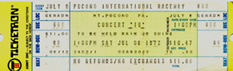 Faces - July 8 and 9, 1972 Concert 10 Mount Pocono International Raceway, Long Pond, PA USA -ticket 1