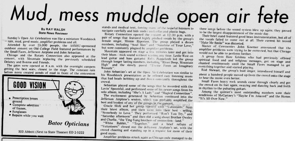 Faces May 24, 1970 Michigan University Lansing, MI Open Air Celebration -news 1