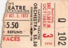 Faces - October 2-3 1970 Capitol Theater Port Chester NY -ticket