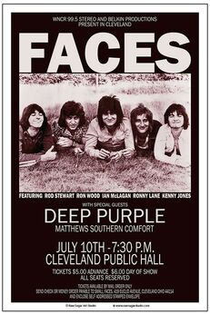 Faces and Deep Purple July 10 1971 Cleveland Public Hall IL Concert Poster