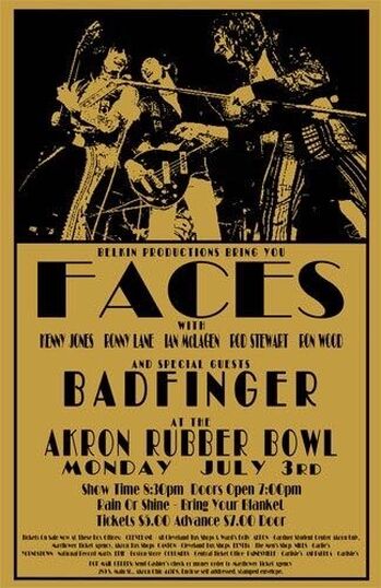 July 3, 1972 - Faces at Rubber Bowl, Akron, OH poster playbill