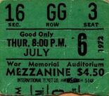 July 6, 1972 - Faces at War Memorial, Syracuse, NY -concert ticket