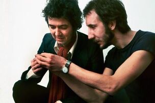 Ronnie Lane and Pete Townshend Rough Mix Album 1977 - in studio with guitars
