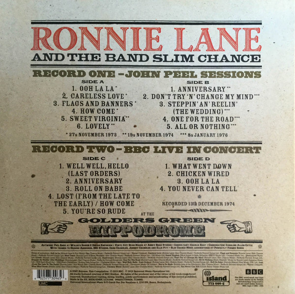 Ronnie Lane and Slim Chance - Live At The BBC Album 2019 -album back cover