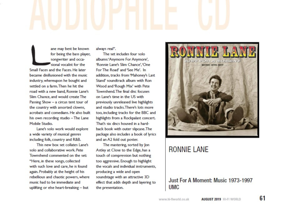 Ronnie Lane Just For A Moment Review Hi-Fi World August 2019