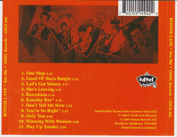 Ronnie Lane See Me Album 1980- 1996 CD Reissue- back