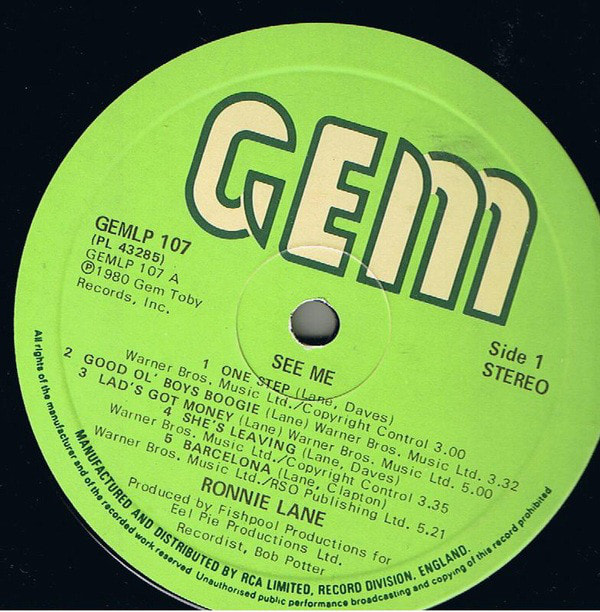 Ronnie Lane See Me Album 1980- LP Side 1