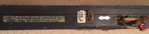 Ronnie Lane - Zemaitis Electric Black Bass -closed coffin guitar case tape label