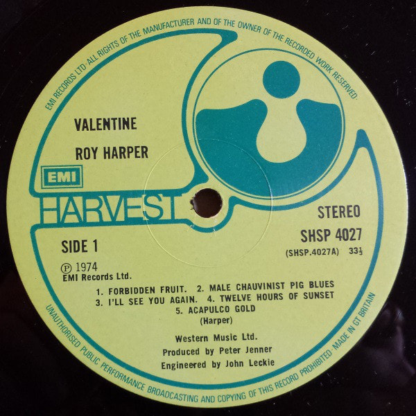 Roy Harper -Valentine Album 1974 -side 1