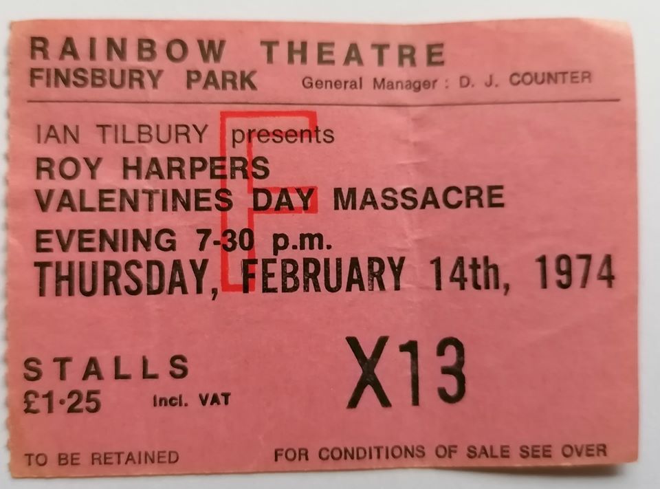 Roy Harpers Valentines Day Massacre Concert Ticket February 14, 1974