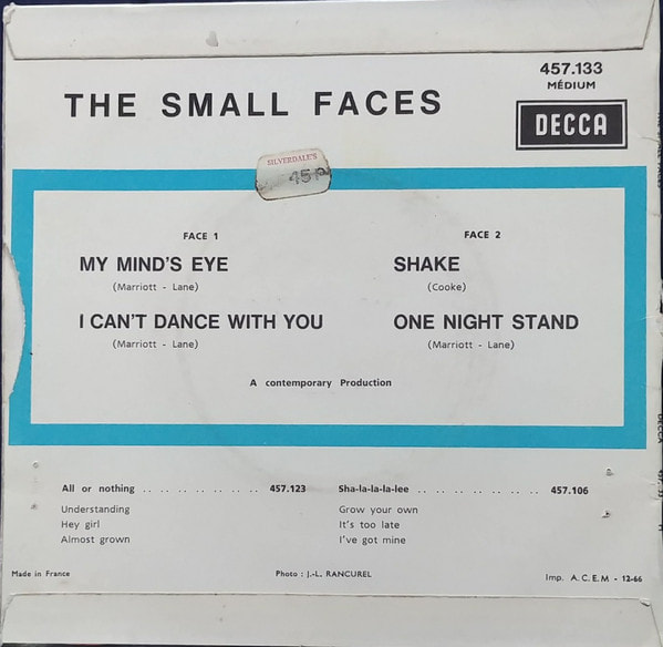 Small Faces - My Mind's Eye 1966 Single Back Cover