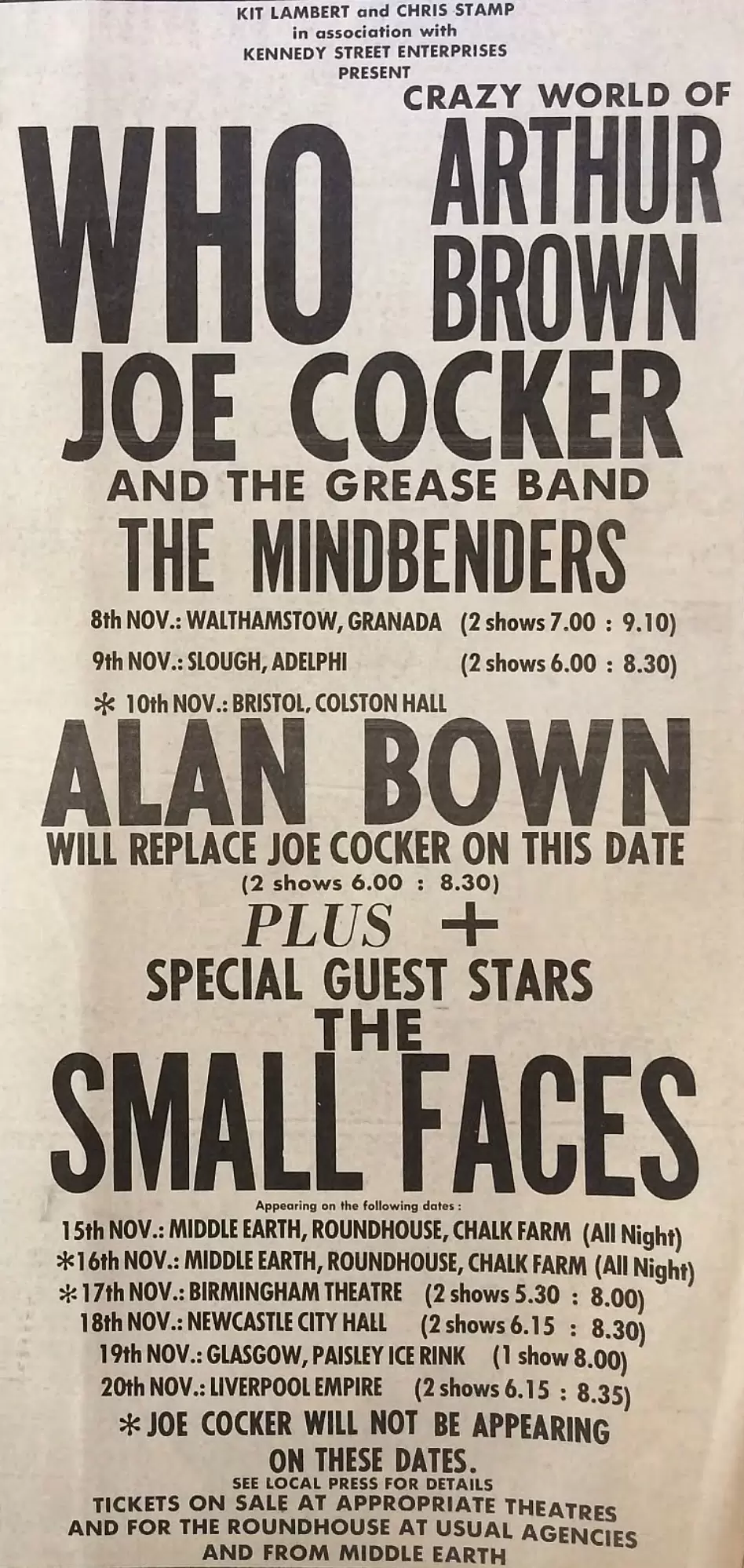 Small Faces - November 18 1968 at Newcastle City Hall -playbill