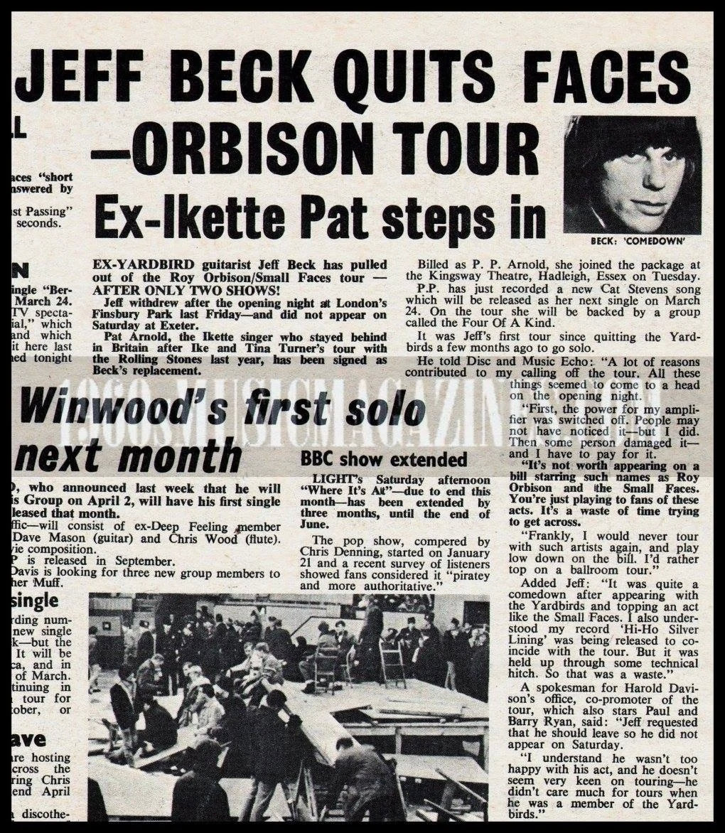Small Faces Roy Orbison Spring 1967 - Jeff Beck Quits the Tour