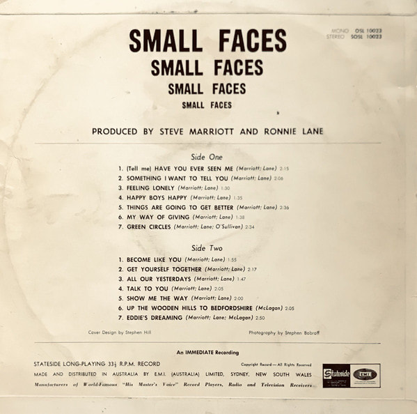Small Faces - Small Faces album 1967 - back cover