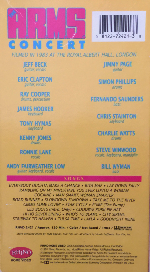 The ARMS Concert 1991 US VHS Discogs 9804905 -back cover